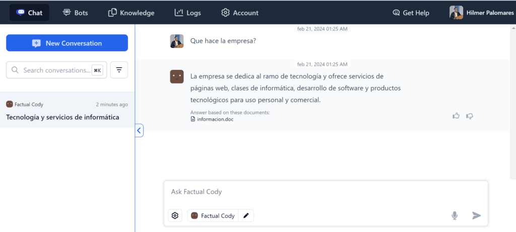 Chat Bot Factual de Cody AI
