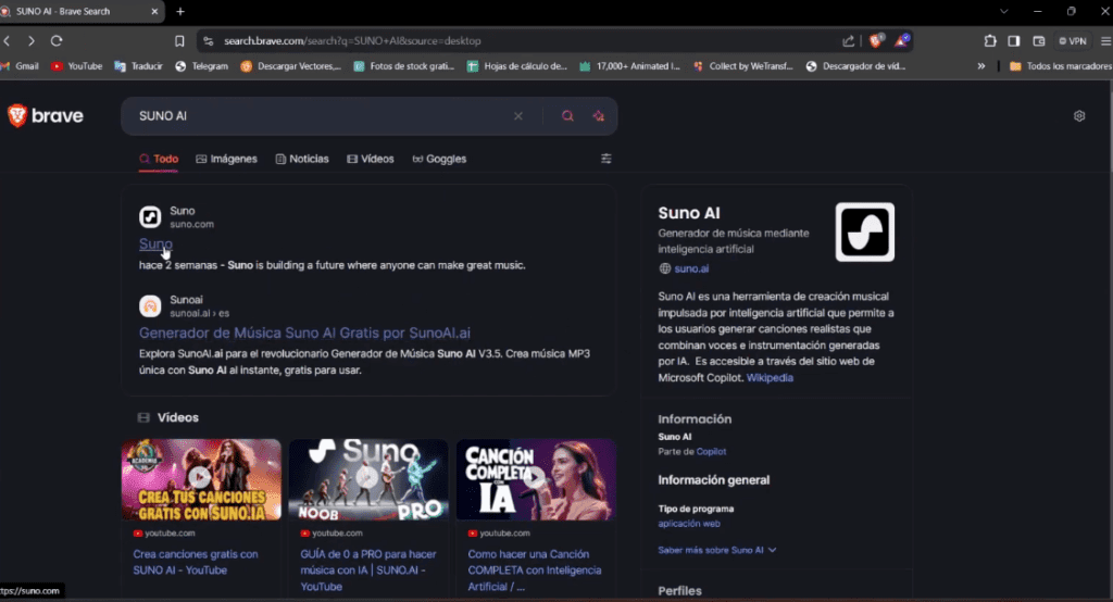 Pagina de Suno AI