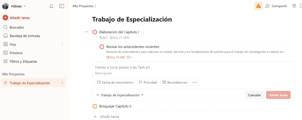 Los proyectos en todoist