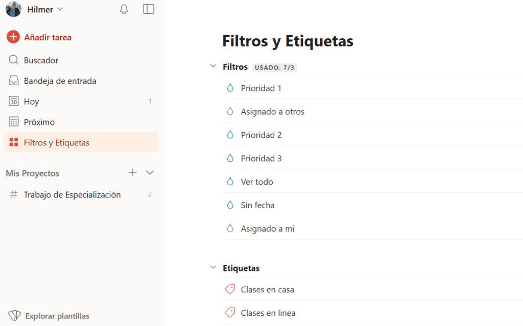 Filtros y Etiquetas para usar