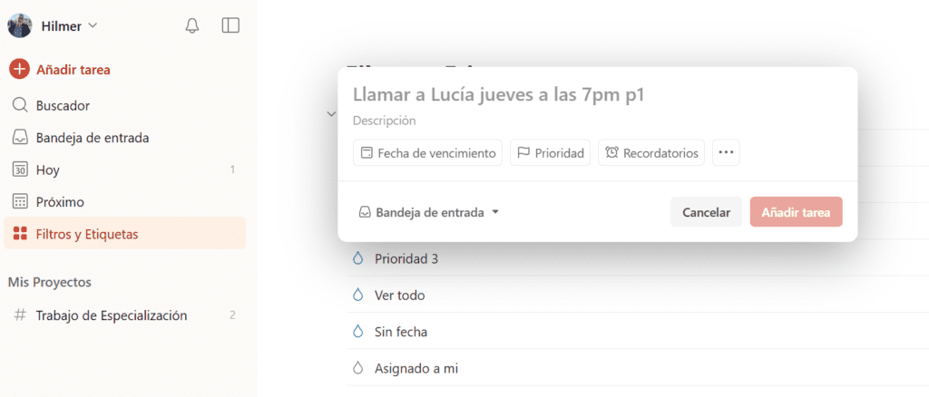 Crear una tarea en todoist