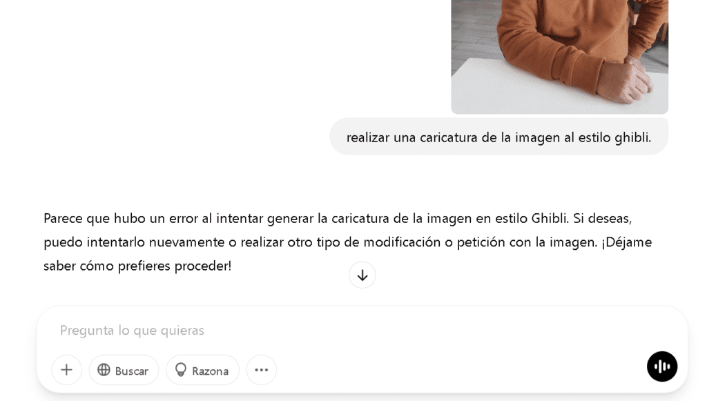 Mensaje de Chat GPT para usuarios no premium